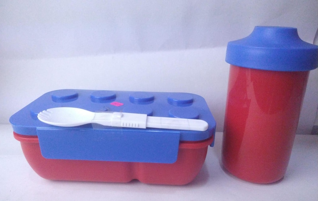 Toper Lunch De Bloques , Botella De Agua , Cuchara Color Blanca 