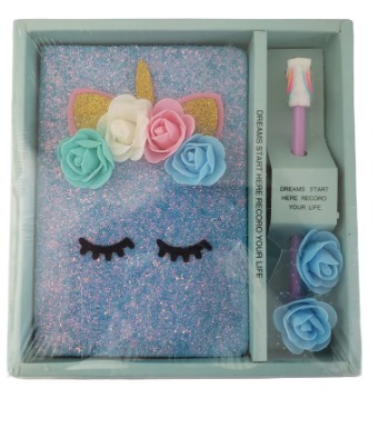 Cuaderno Libreta Unicornio Con Glitter Y Lápiz