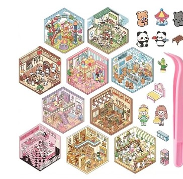 Pegatinas 3D con Pinzas, Pegatinas de Escenas Miniaturas para Niños, 3D