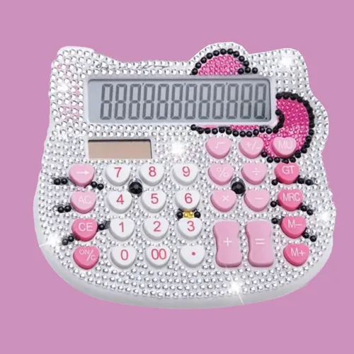 Calculadora Hello Kitty con brillos, con energía solar y con pilas 